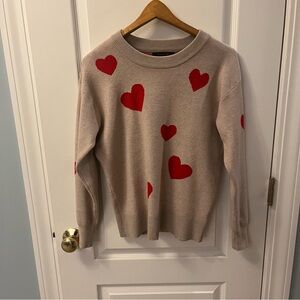 Tahari Beige Sweater with Red Hearts
